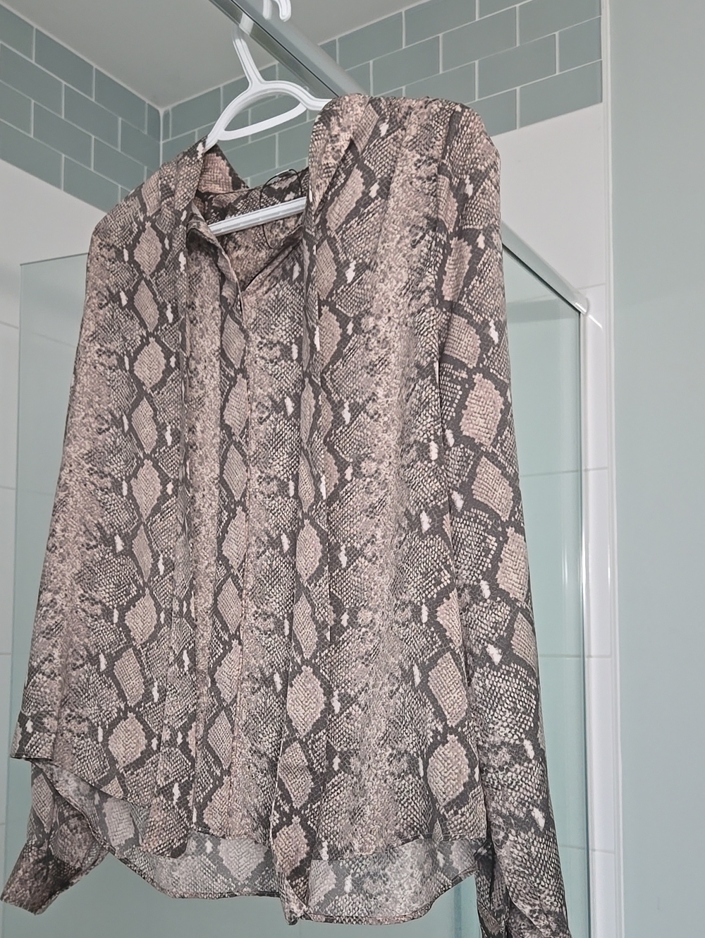 Stella & Dot Snake Print Long-sleeve Blouse With Ties